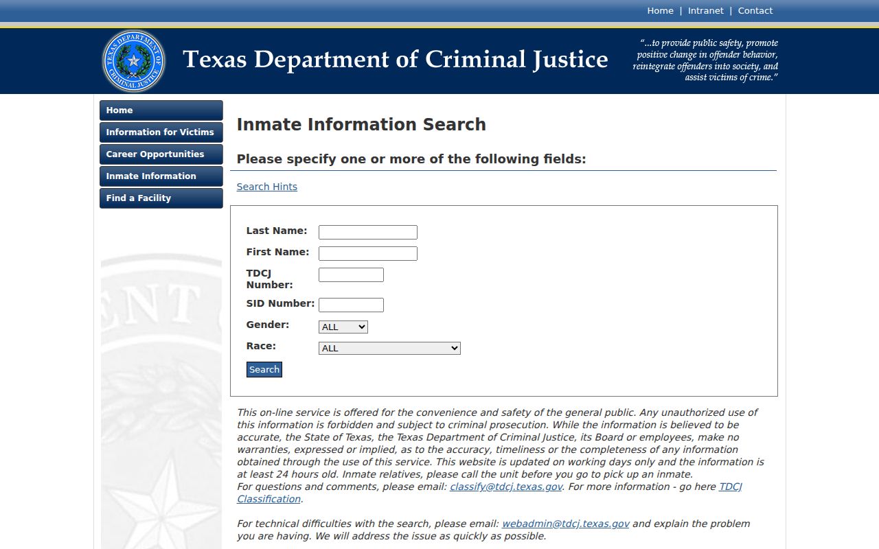 Limestone County arrest history TDCJ inmate search