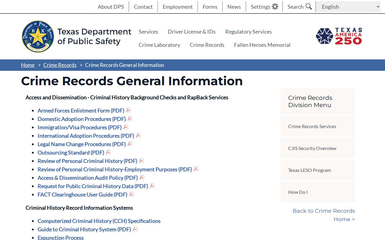 Limestone County criminal record correction forms from Texas DPS