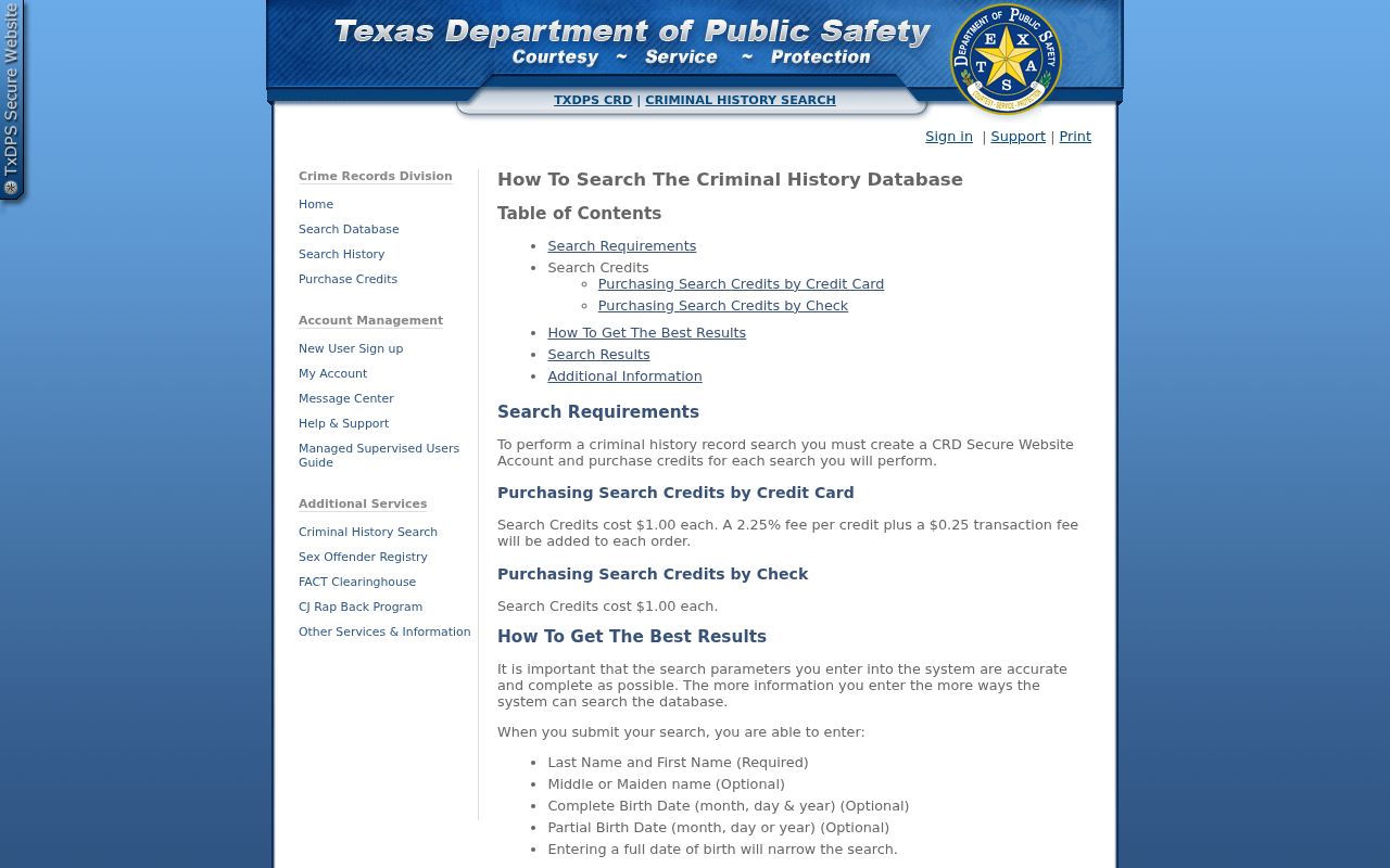 Limestone County criminal record search instructions from Texas DPS