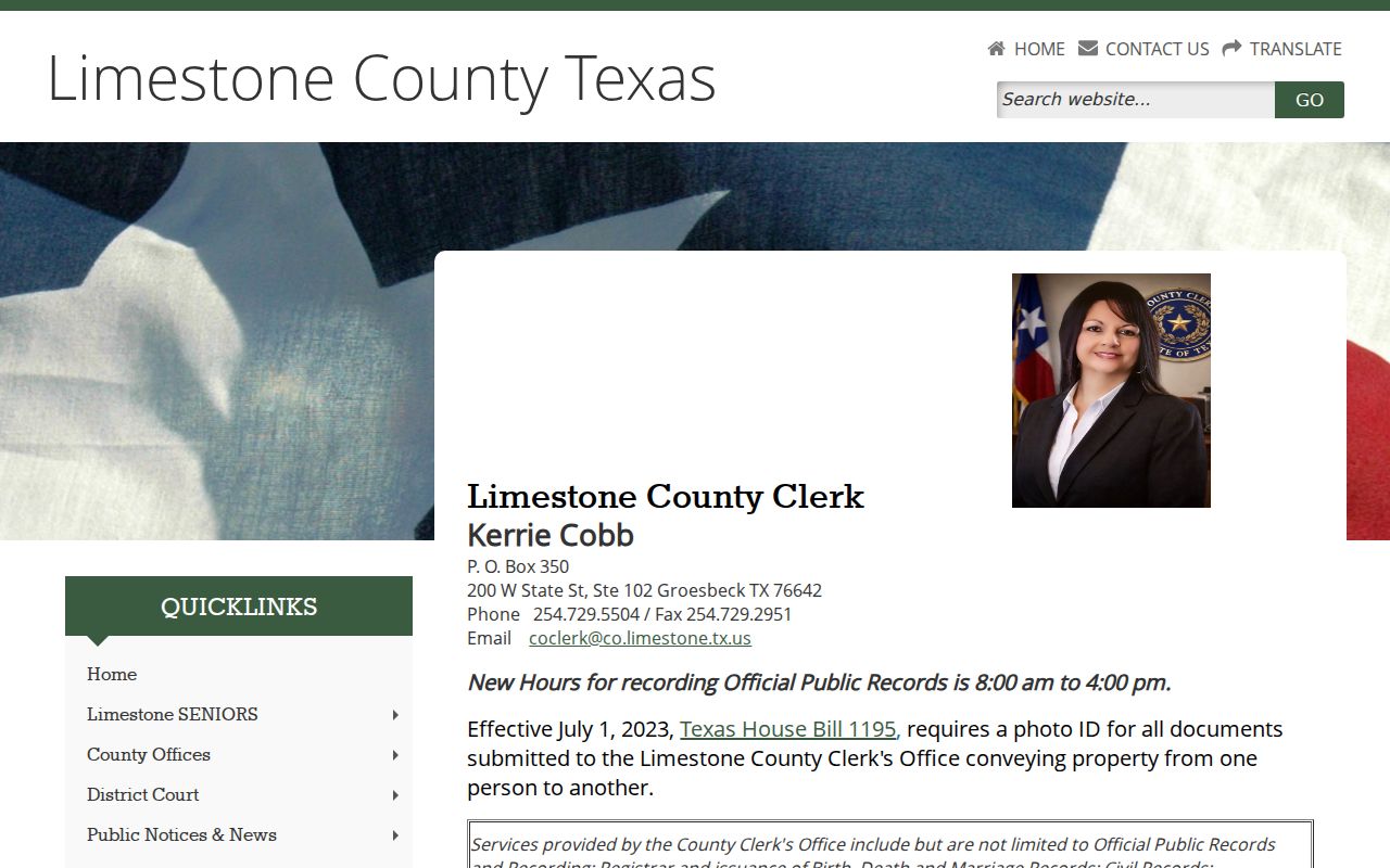 Limestone County criminal court County Clerk misdemeanor records page