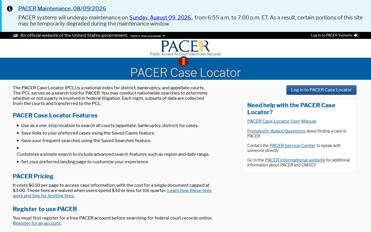 PACER Case Locator for federal cases involving Limestone County