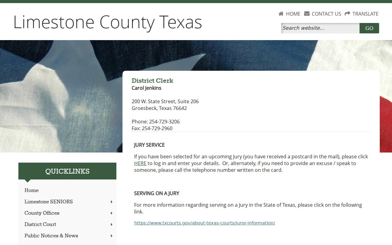 Limestone County criminal court District Clerk felony records page