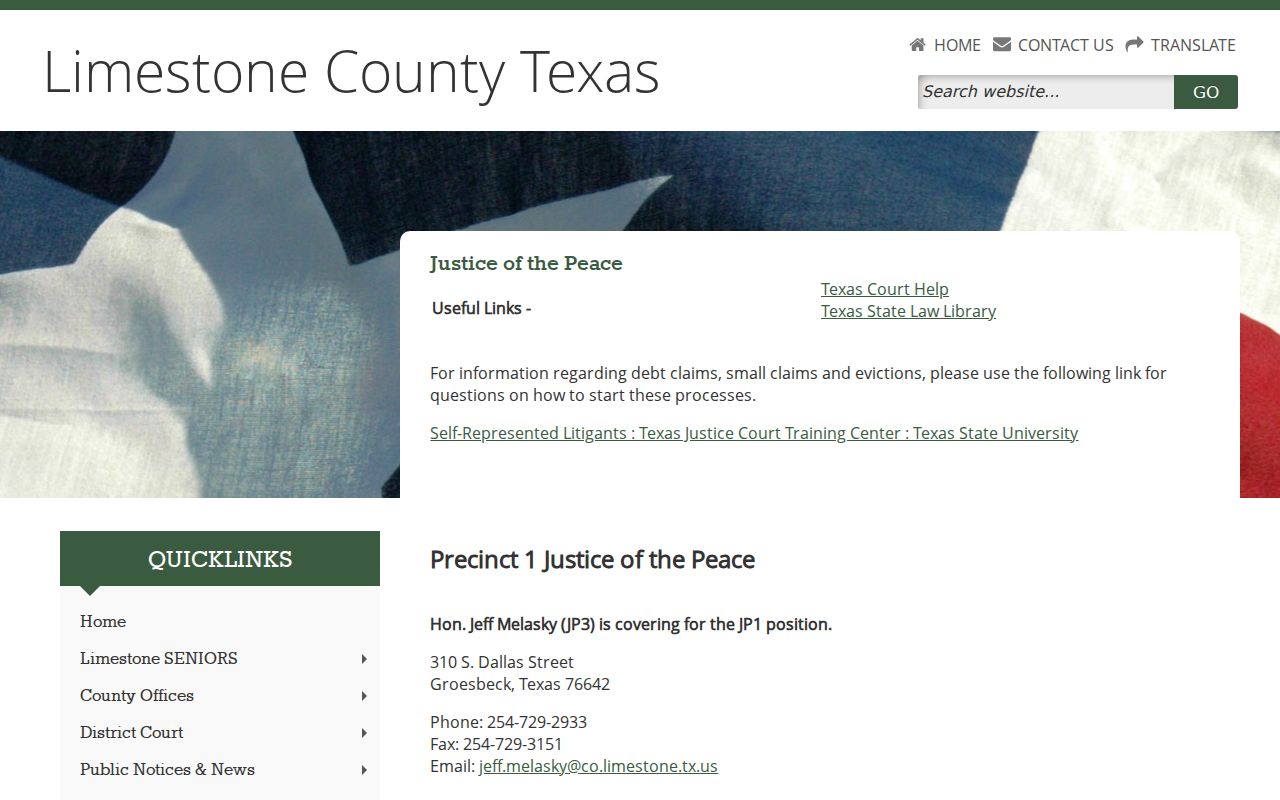 Limestone County criminal court Justice of the Peace access page