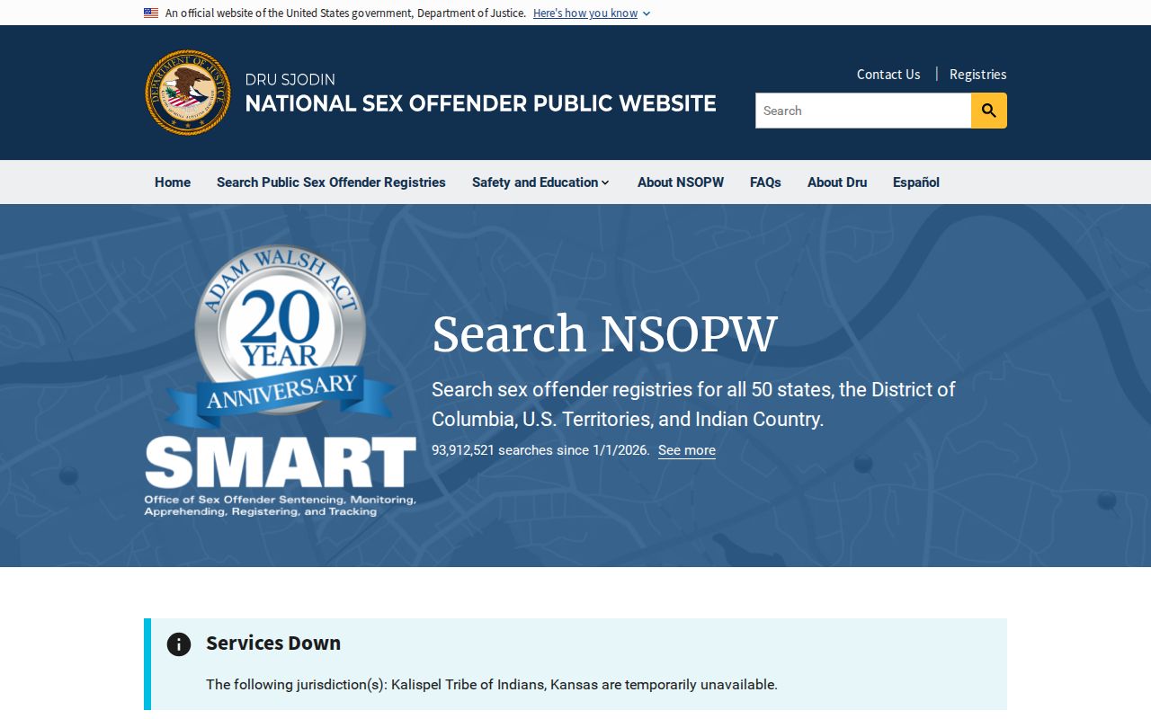 National registry search layer for a Limestone County sex offender check